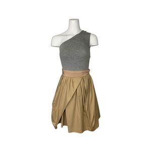 Carven Gray and Tan One-Shoulder Mini Cocktail Dress size 38/Small
